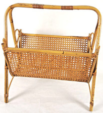 Portariviste Vintage Anni 70 in Rattan e Bambù Porta Giornali Design Boho