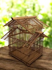 Bamboo Birdcage,17 In Tall,15 In Wide,2 Tier, Pagoda Style