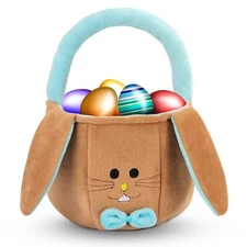 Empty Easter Basket for Kids with Bunny Ears Fluffy Tote for Egg Hunt & Gifts