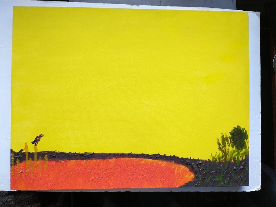 Punk expresionista Gene Tangren, pintura de arte acrílico "The Pond" 18 x 24 pulgadas Foto 2 de 4