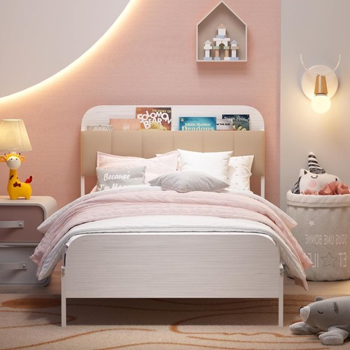 Durable Metal Twin Bed Frame with Bookcase Headboard - Comfort for Kids & Teens - Picture 7 of 11