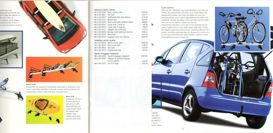 Mercedes-Benz A-Class Accessories 1998-2000 UK Market Sales Brochure - Image 2 of 2
