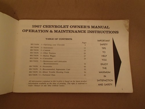Original 1967 CHEVROLET GM Car Owner's Manual - Canada Edition - Picture 2 of 4