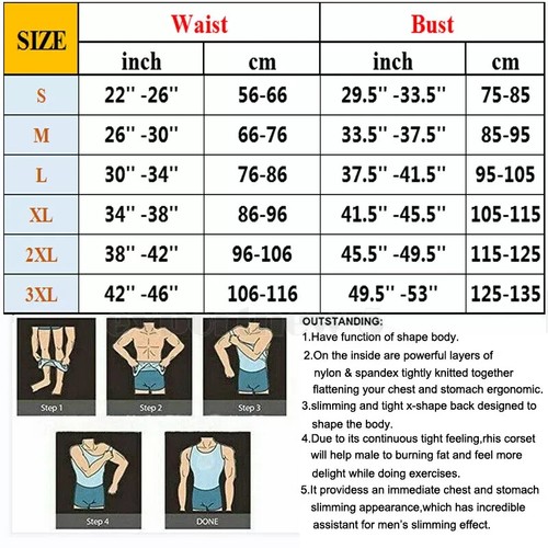 Mens Body Shaper Belly Chest Compression Shirt Slimming Tank Top Abs Vest Girdle - Picture 3 of 7