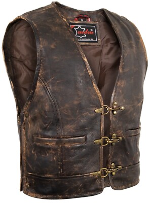 Vintage Lederweste Biker kutte Messing Schnalle Seitlich erweiterbar Clubweste