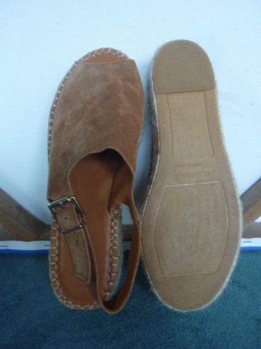 Alohas Brown Suede Peep Toe Low Wedge Slingback Espadrille WMN SZ. EU37 NWOB - Picture 3 of 4