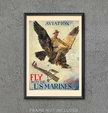 Fly with the US MARINES Recruiting Poster Print Biplane Eagle U.S. War Art 4210