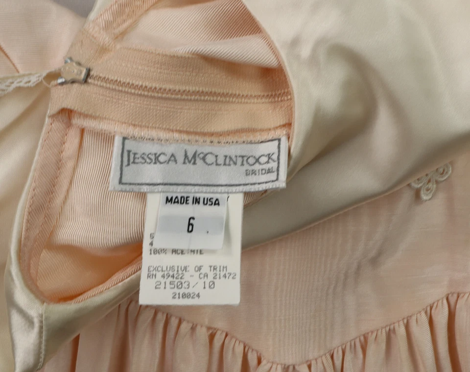 Vestido De Colección Años 80 JESSICA McClintock Novia Niña’s 6 Pálido Melocotón Marinero Cuello Encaje Foto 3 de 4
