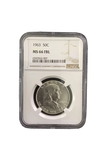 1963  NGC MS66FBL Full Bell Lines Franklin Half Dollar Great Luster