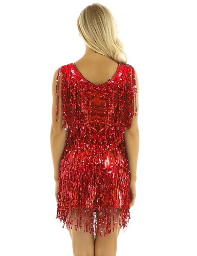 Women's Sparkly Sequins Tassels Salsa Rumba Tango Latin Dance Dress Dancewear - Picture 5 of 113