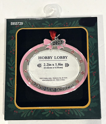 Pink Baby's First Christmas Girl Ornament 2023 Photo Frame