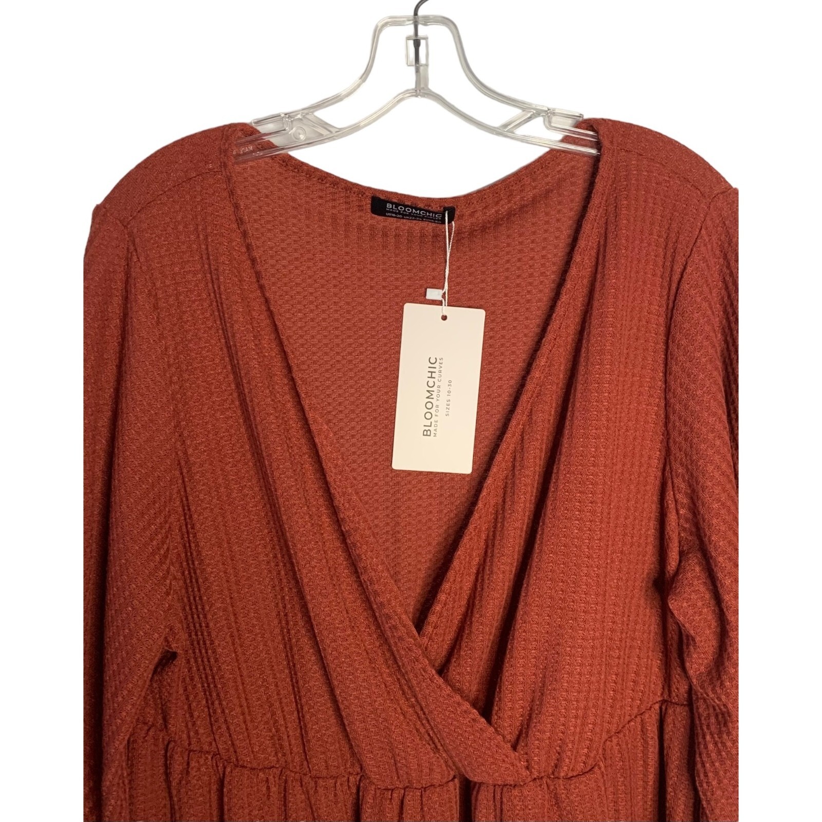 BLOOMCHIC Rust Orange Waffle Knit Flutter Sleeve … - image 2