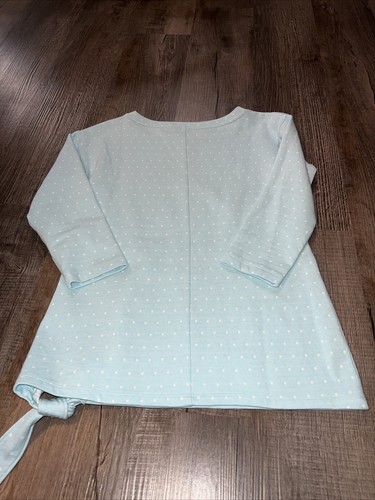 T by Talbots Blue w White Polka Dots Shirt Womens XS 3/4 Sleeve Side Bow Tie EUC - Picture 7 of 7