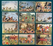 12 Medici Society Humanized Animal Postcards Printed In London