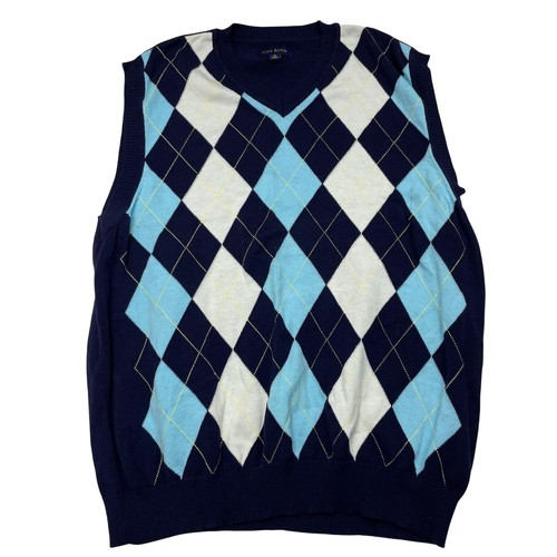 Mens Cotton Argyle Sweater Vest Size 