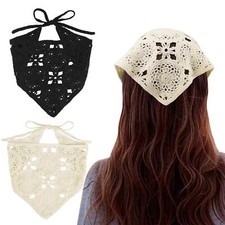 Crochet Hair Bandana Set   Triangle Head Scarves with Knitted Headbands for W...