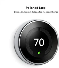 Google Nest T3019US 3rd Generation Programmable Thermostat w/Base Polished Steel
