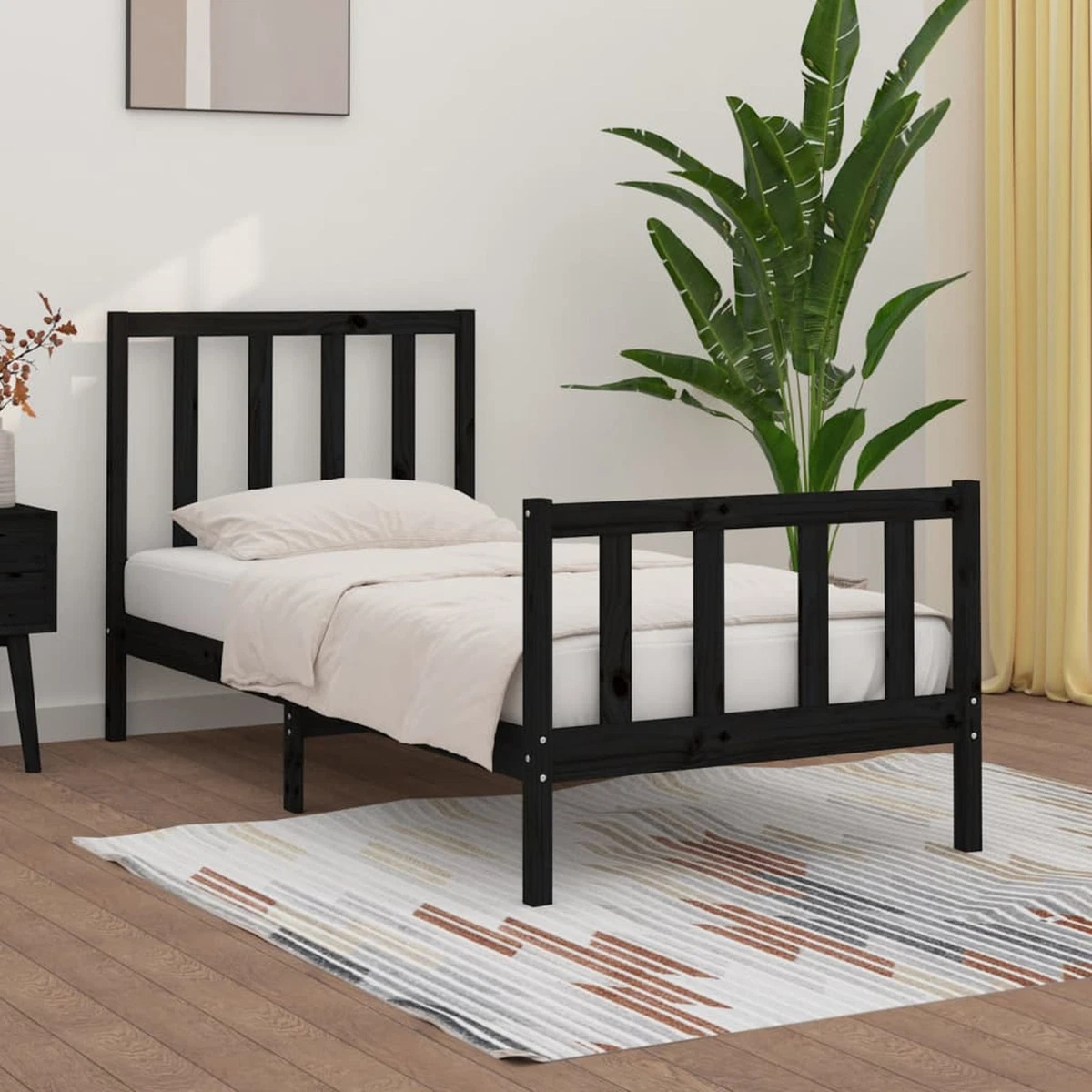 Bed Frame Black Solid Wood 90x190 3FT S3P2