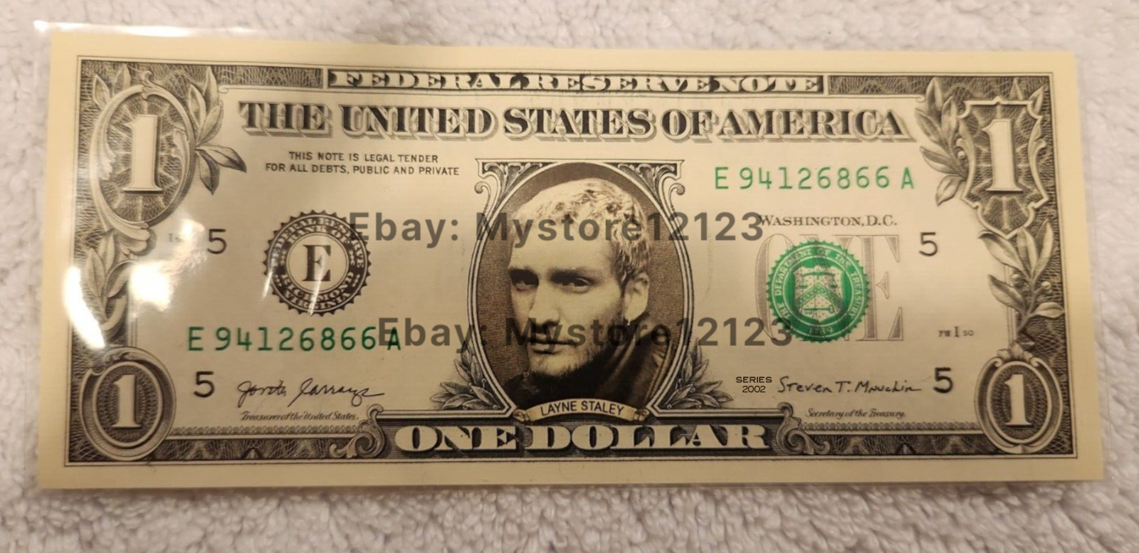 Layne Staley $1 Dollar Bill, Rare, Limited ed., Mint condition. Alice in Chains.