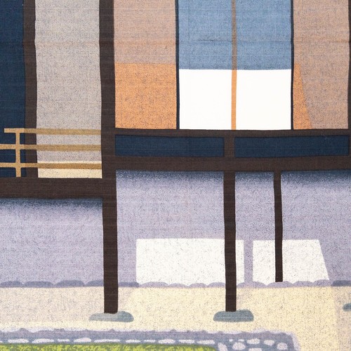 Large Japanese Cotton Shantung Tapestry Depicting Traditional Japanese Houses: A - Picture 2 of 4
