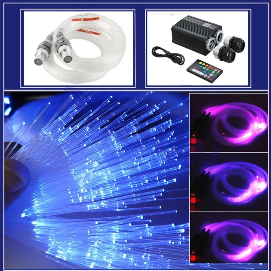 Kit de luces de fibra óptica 370 piezas 2M lámparas de techo LED dobles para techo de coche estrella Bluetooth Foto 2 de 4
