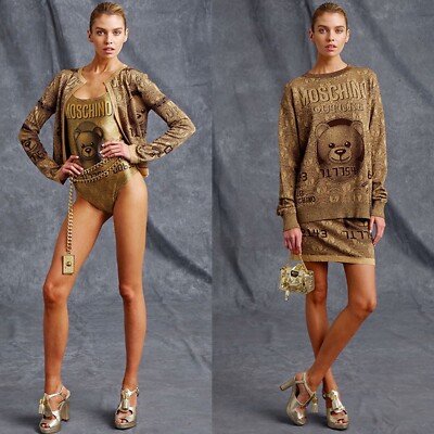 MOSCHINO Teddy Bear Credit Card Collection Knit Mini Dress