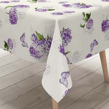 Nappe de Table en Toile Cirée KE38120 Hydrangea Fleurs Papillons Carré Rond Oval