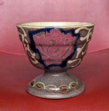 Vtg Germany Abstract Brown Red Glaze Pottery 5" Planter Vase Pedestal Bowl