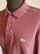 LACOSTE Long Sleeve Polo Shirt Size 3 Small Burgundy Pit To Pit 19 Inches VGC