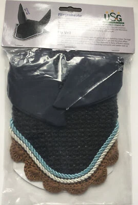 USG Fly Veil cotton ear protection for horses new dark brown light blue white
