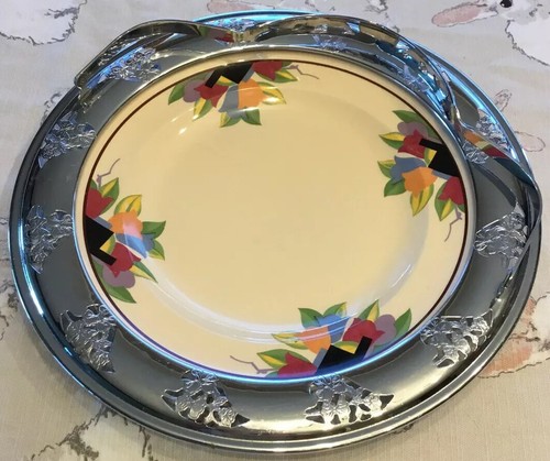 Vintage Umbertone Farberware Leigh Potters Art Deco Tulip Plate Chrome Platter - 第 2/5 張圖片