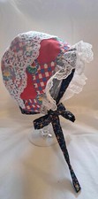 Baby Bonnet-Made with Calico and fun prints trimmed with Vintage trims.