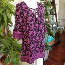 Forever 21 Sz Small Shift Mini Dress Black & Pink Bell Sleeves Lace Up Bust NWT