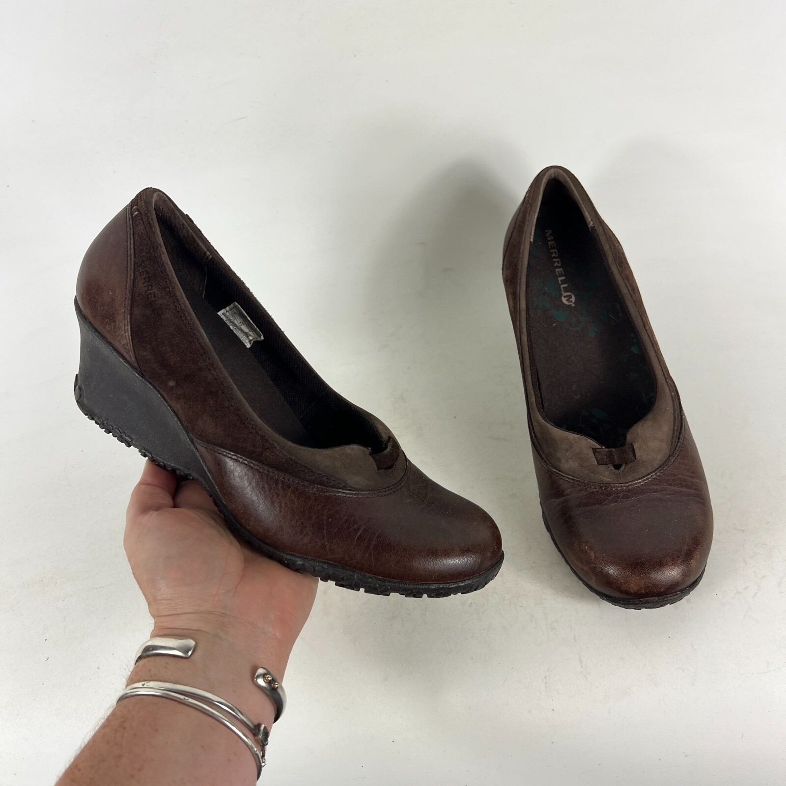 Scarpe comode Merrell Lotus Roast donna 8 suole vibram pelle marrone zeppa tacco