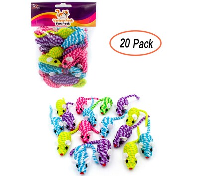 20 Cotton Colorful Rope Cat Toy Mice Rattle Sound, Interactive Catch Play Teaser