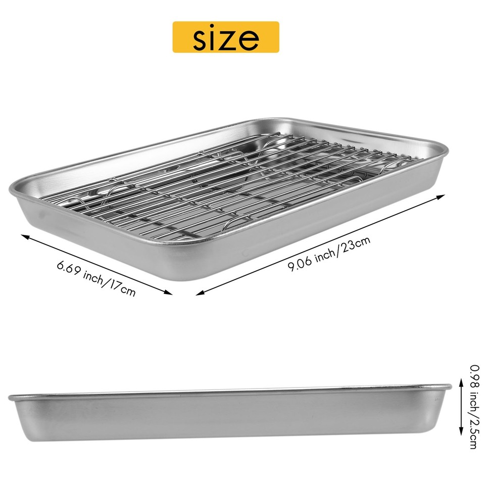 9 Inch Toaster Oven Tray and Rack Set, Small Stainless Steel Baking