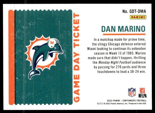2022 Panini Contenders Game Day Ticket Dan Marino G57 #DMA - Picture 2 of 2
