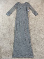 JS Collections Womans Dress 4 Column Gown Soutache Mesh Maxoe Gray NWT