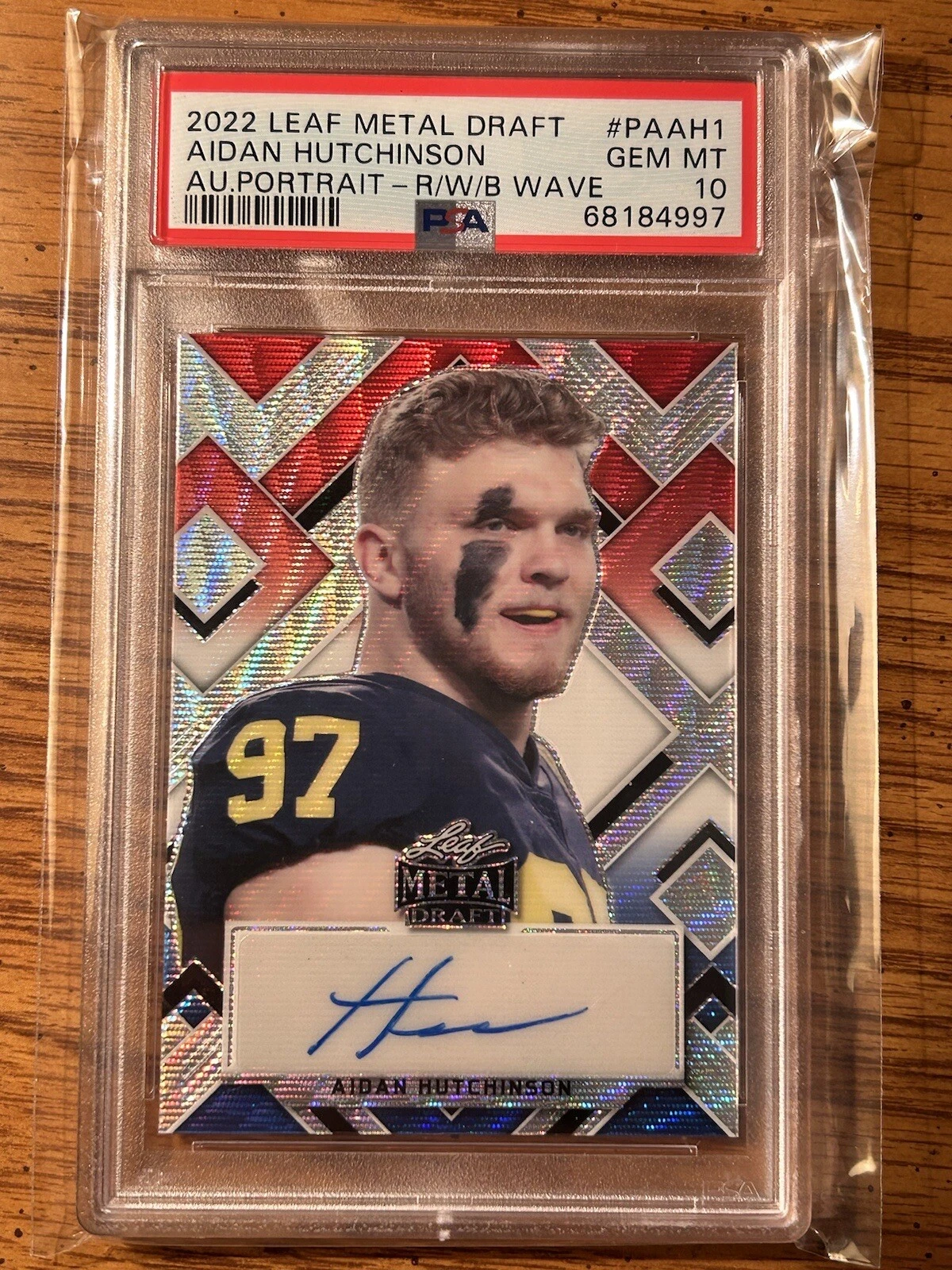 Aidan Hutchinson Leaf Metal Draft Portrait Autographs #PAAH1 Red/White/Blue Wave