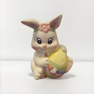 Ceramic Easter Bunny With Easter Egg Figurine 3.5 