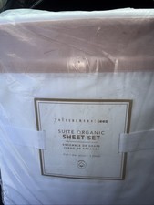 Pottery Barn Teen White/peach Trim ORGANIC Sheet Set FULL White NWT