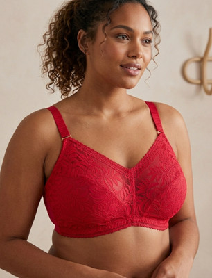 M & S Bralette 34H volle Brust rot Spitze Flexifit ohne Bügel Unterstützung Neu mit Etikett Stretch