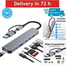 USB C Hub 8-in-2 USB 3.0 Splitter with 4 USB Ports SD/TF Card Reader 3.5mm Audio