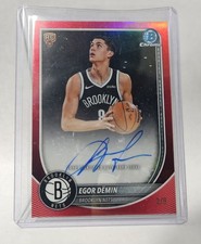Egor Dëmin 2025-26 Bowman Chrome Autographs RC Red Refractor 2/5 Brooklyn Nets