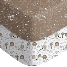 2 PCS Baby Crib Sheets Neutral Fitted 52x28 Inch Super Soft Breathable Bed
