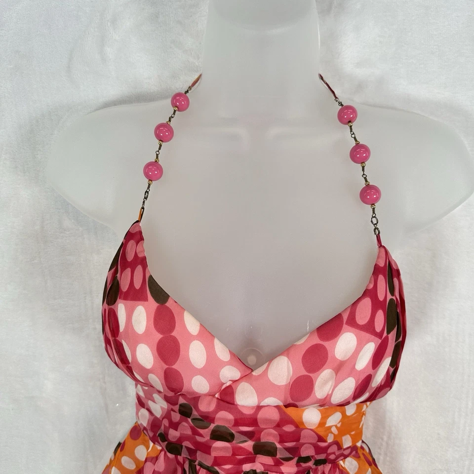 Vintage Milly of New York Top Womens 6 Dotted Silk Halter Tank Y2K 90s Beaded - Image 2 of 4