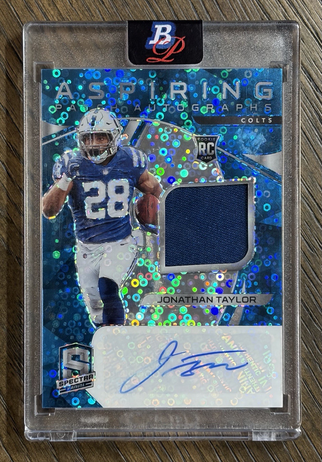 2020 Spectra Football Jonathan Taylor Aspiring RC Auto Relic Neon Blue 13/50 #8