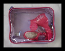 Build A Bear Working Hairdryer Set W/ Mirror Bag and Brush Pink Purple EUC