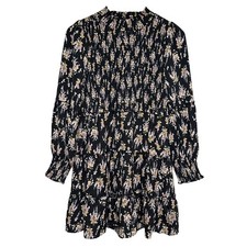 THML Dark Floral Tiered Cottage Dress Womens M Long Sleeve Smocked Ruffle Mini