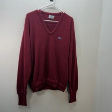Vintage Izod Lacoste V Neck Sweater Red Men's L Pullover Orlon Acrylic Blue Croc
